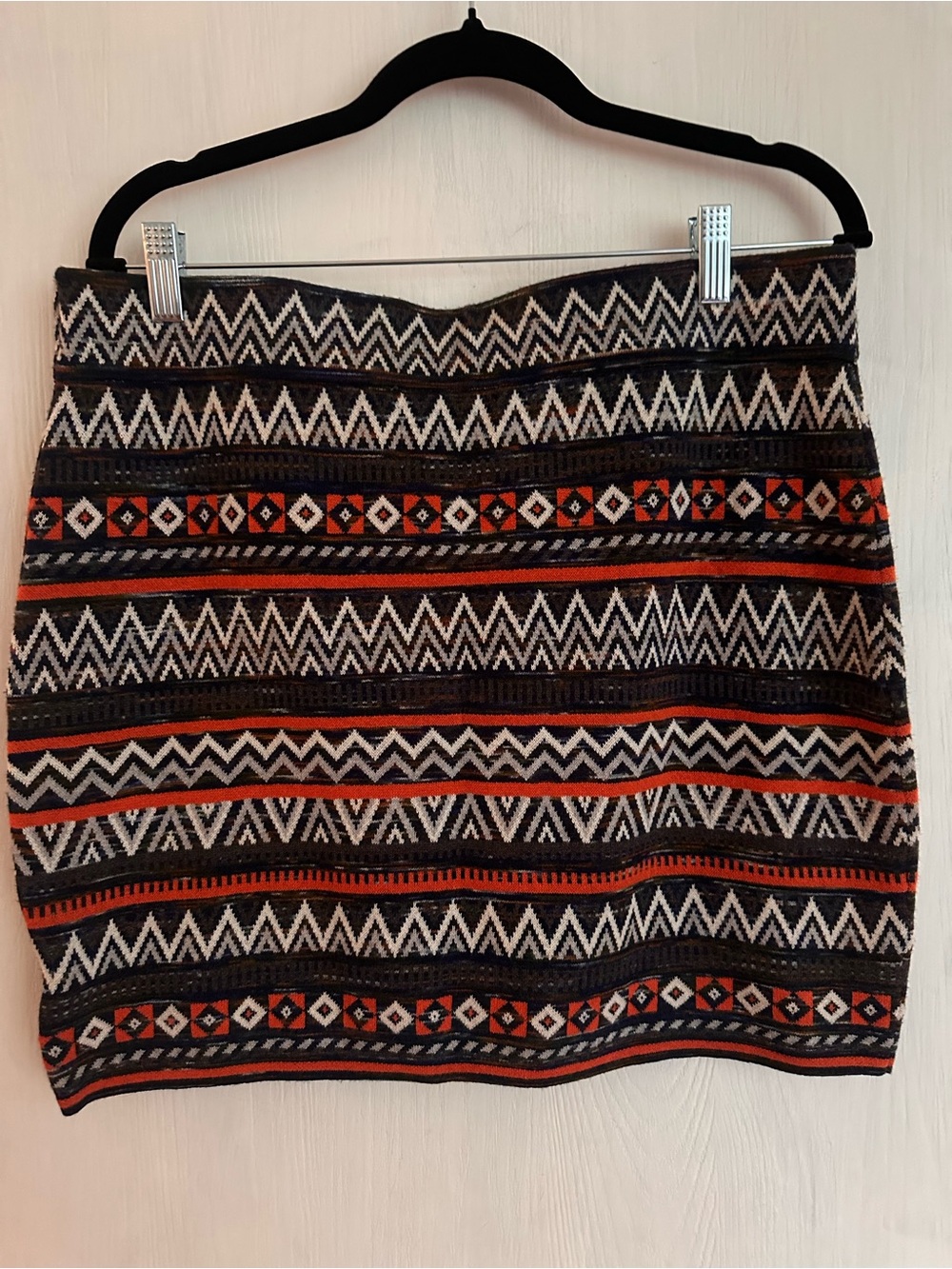 Krimson Klover Geometric Knit Mini Skirt in Black, Ivory & Burnt Orange